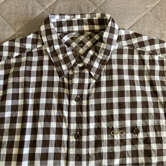GameGuard Short Sleeve Button Up Shirt Mens Medium Brown White Vented Fishing - Picture 1 of 10
